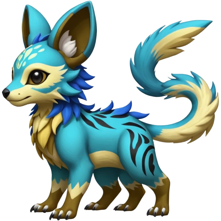 Rare realistic exotic cute epic pretty beautiful handsome gorgeous aesthetic colorful vibrant Vernid-Protogen-Primagen-Wickerbeast-species-Fakemon-creature by LiLaiRa, random markings, tufted ears, full body emoji