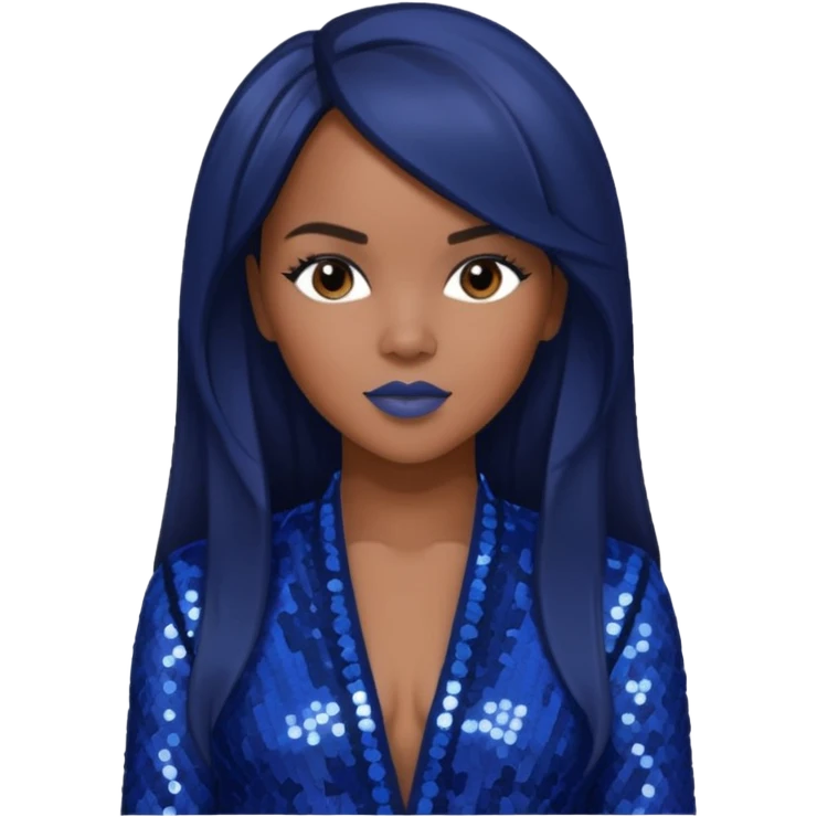 LeToya Luckett with long dark brown hair hair, indigo sequin outfit emoji
