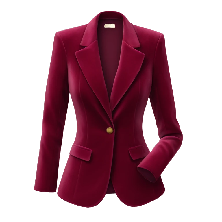 Realistic isolated open wine color velvet feminine fashion blazer jacket.  emoji