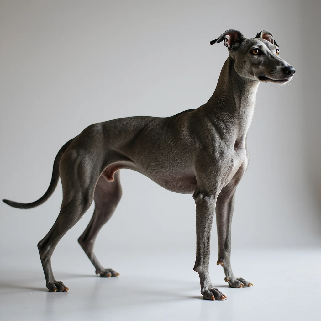 grey greyhound, full body, looking to the side, racing dog, photorealistic style emoji