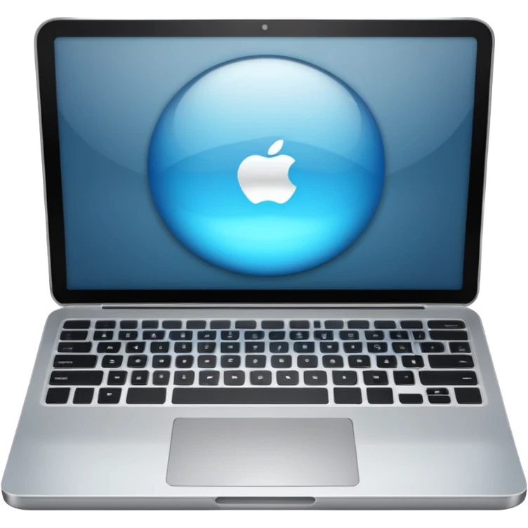 Modern silver laptop glowing on desk emoji