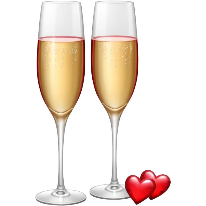2 red champagne glasses with 3 red hearts on top emoji