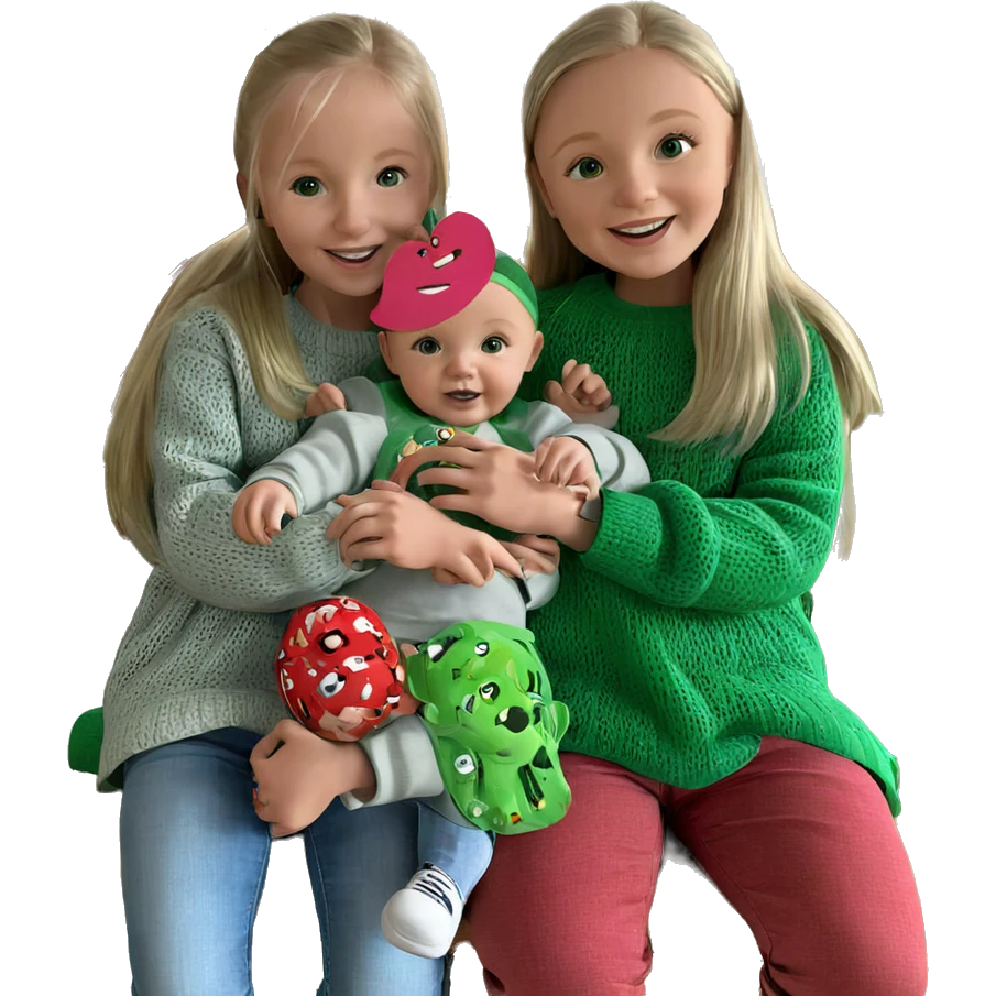 smiling girls in green sweaters emoji