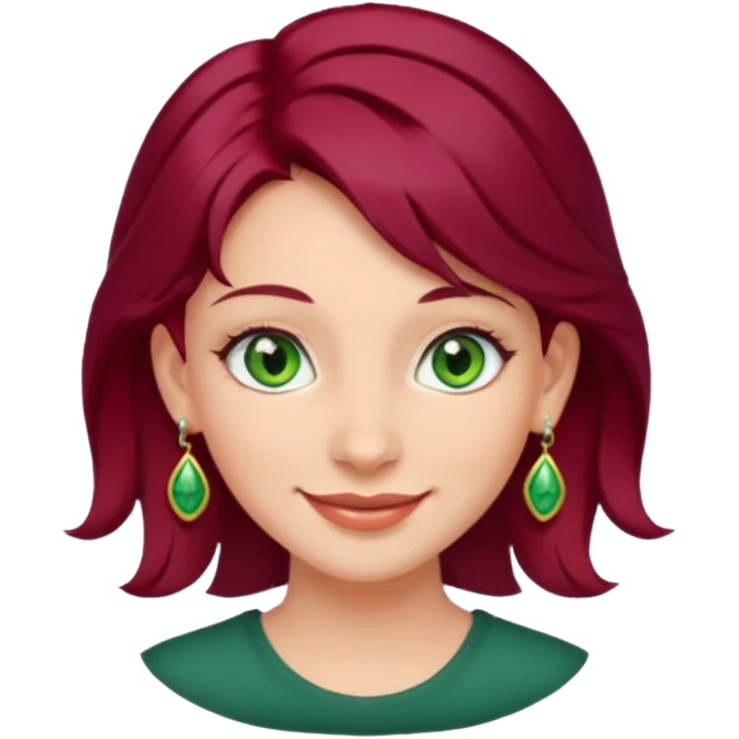 smiling girl with earrings green eyes and burgundy hair emoji