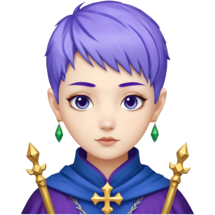 Frost wizard woman short pixie blue violet hair and cheek with Asian eyes and Irish cross  emoji