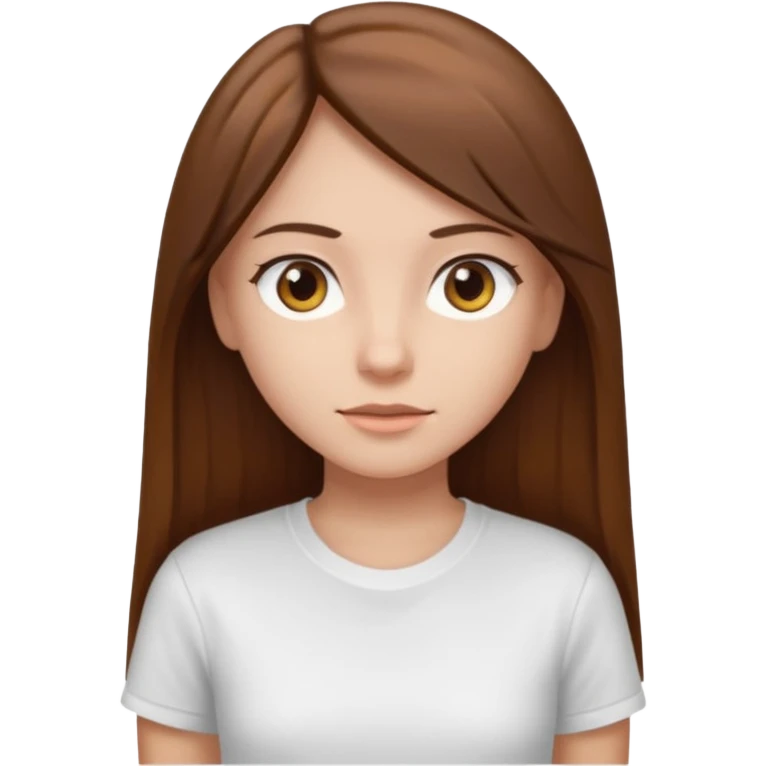 Chica de pelo liso ,largo y marrón con ojos color marrón claro y una camiseta blanca y la piel blanca emoji