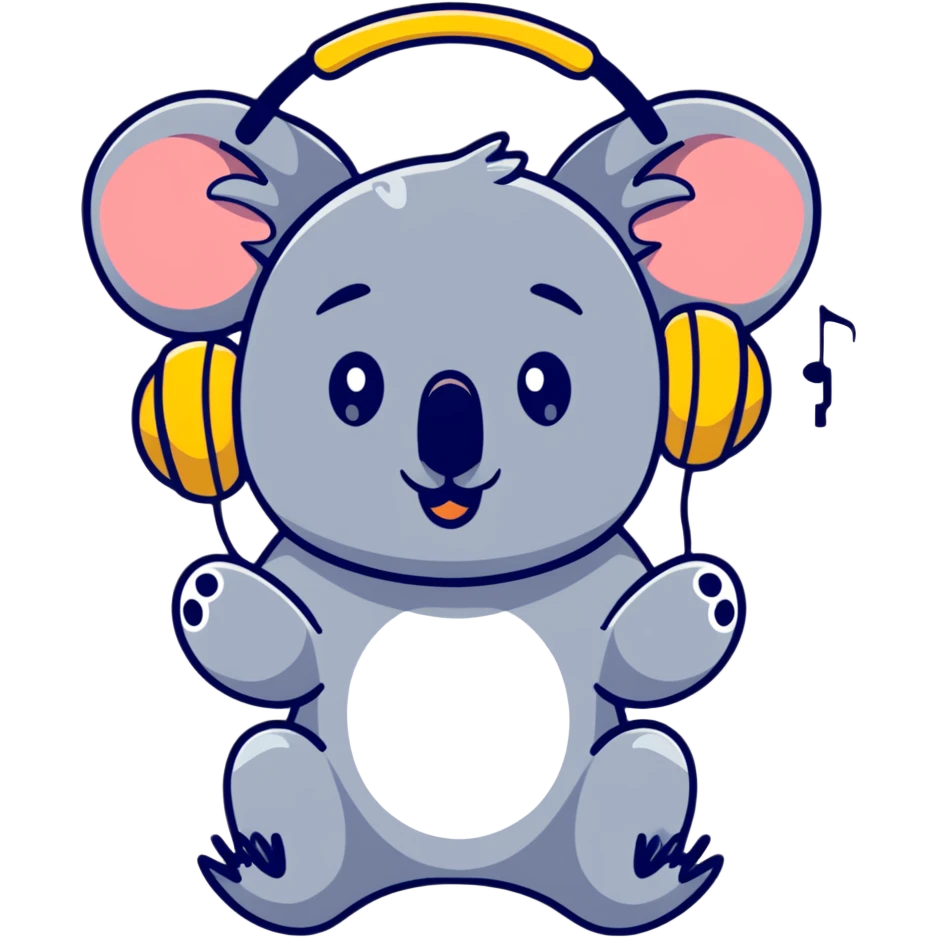 cute koala with headphones singing emoji