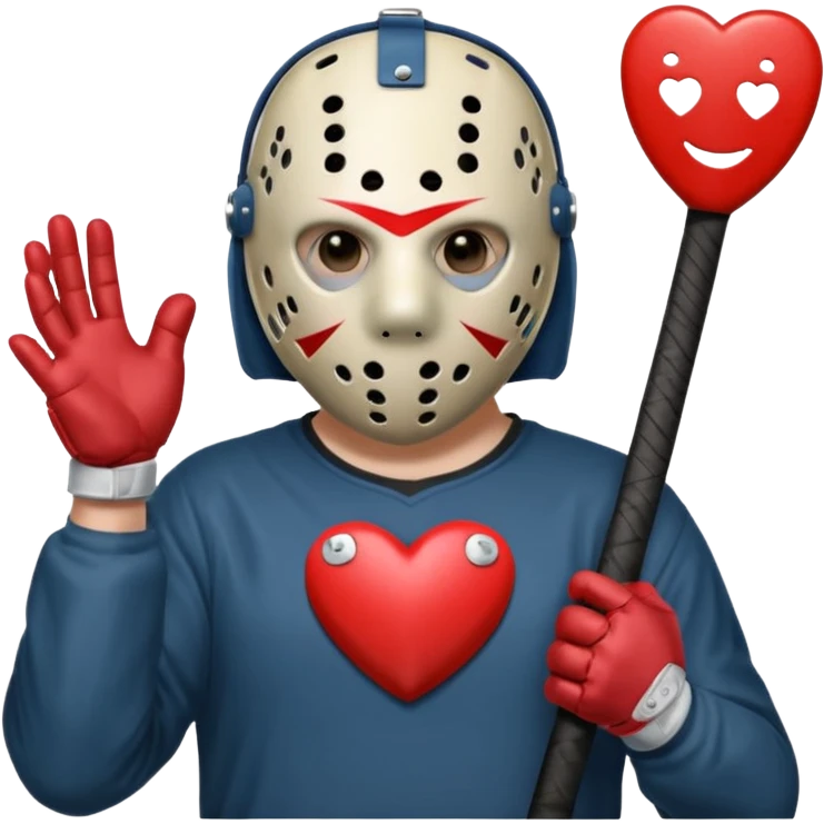 Jason Voorhees, looking cute, heart hands emoji