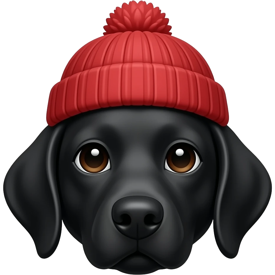 black dog with red beanie, face emoji