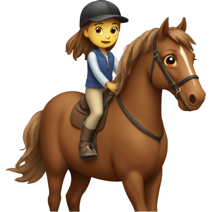 a brown horse with a little girl riding it with brown hair emoji