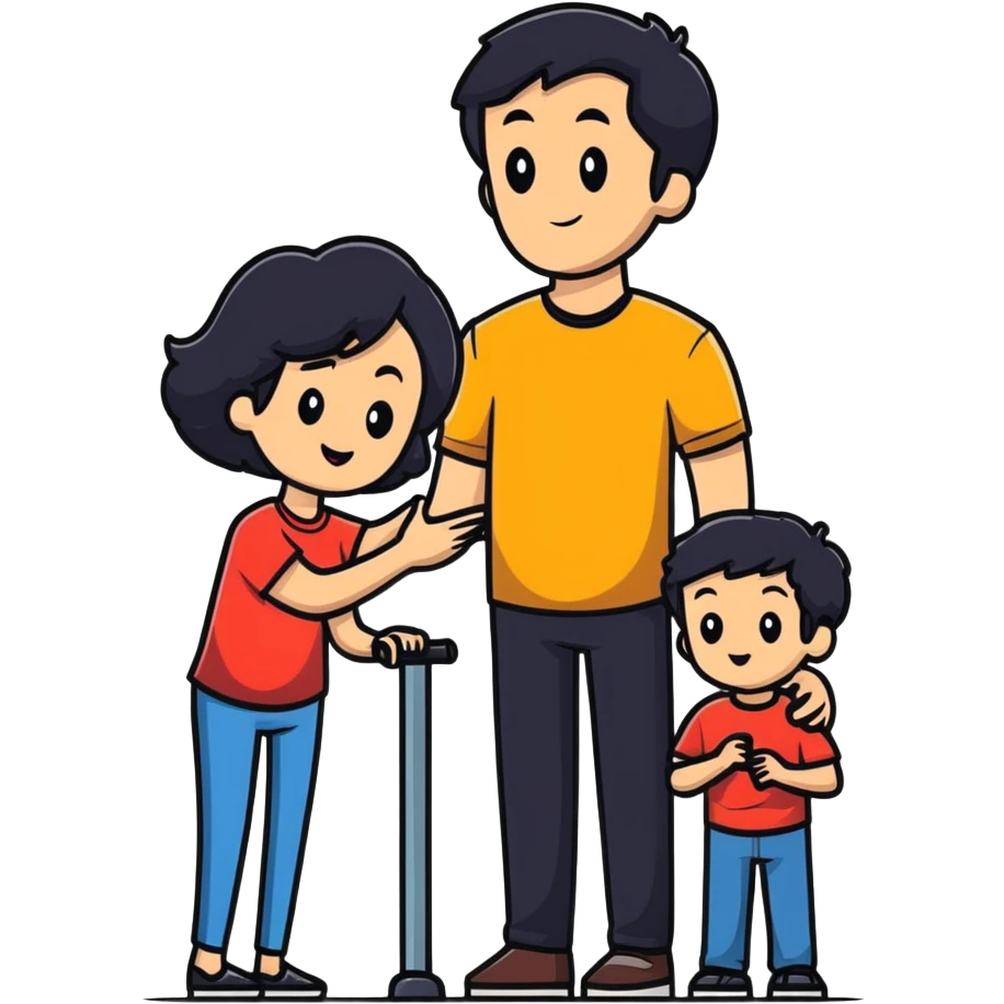 cheerful white family trio - dad with dark black hair, mom and son emoji