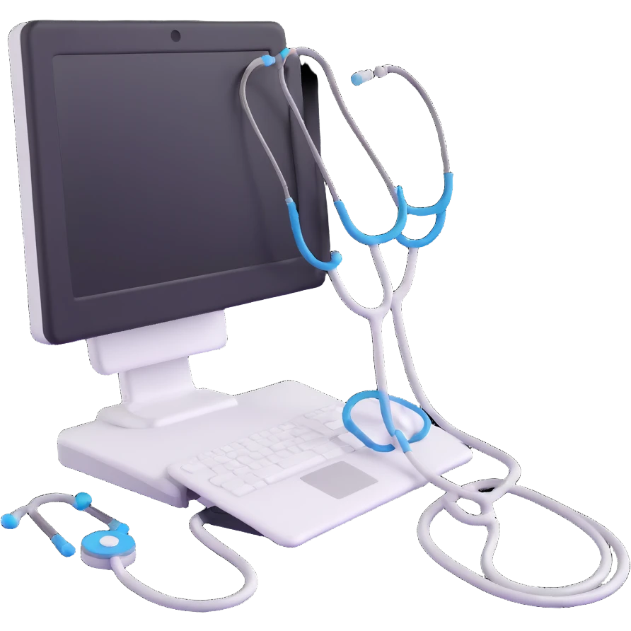 Medical computer with stethoscope emoji
