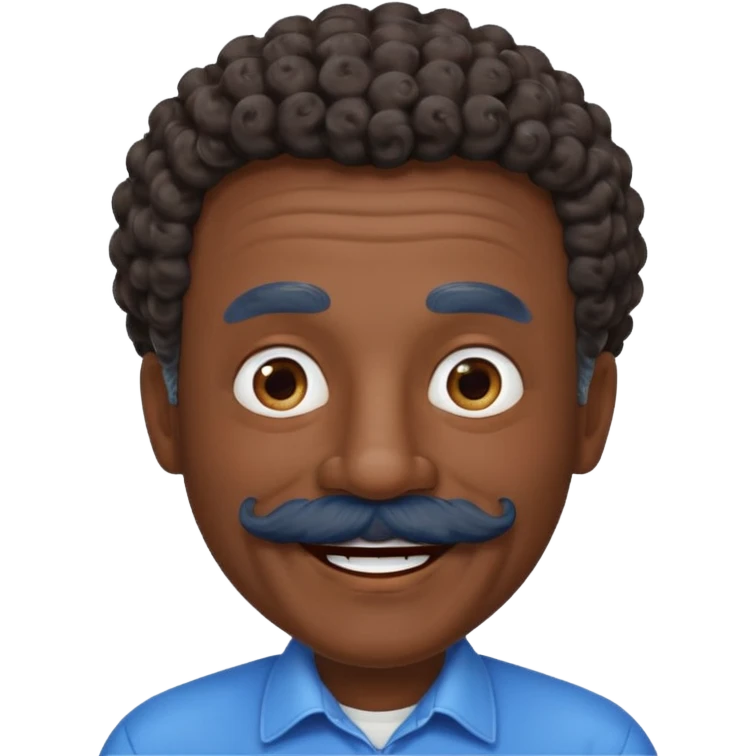 old guy with very curly short dark hair and big blue  mustache emoji