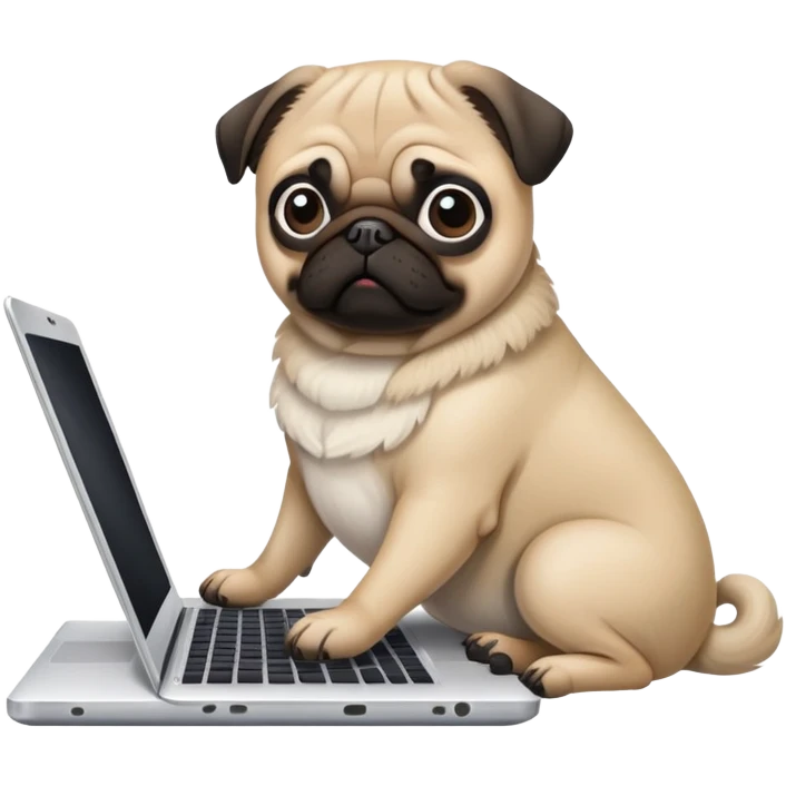 pug typing on laptop emoji