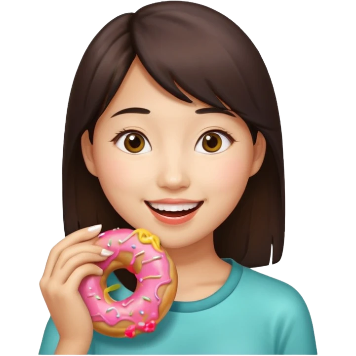 asian woman eating donut emoji