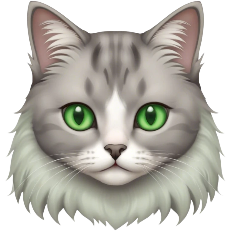 cat, green eyes, grey and white, britsh long hair emoji