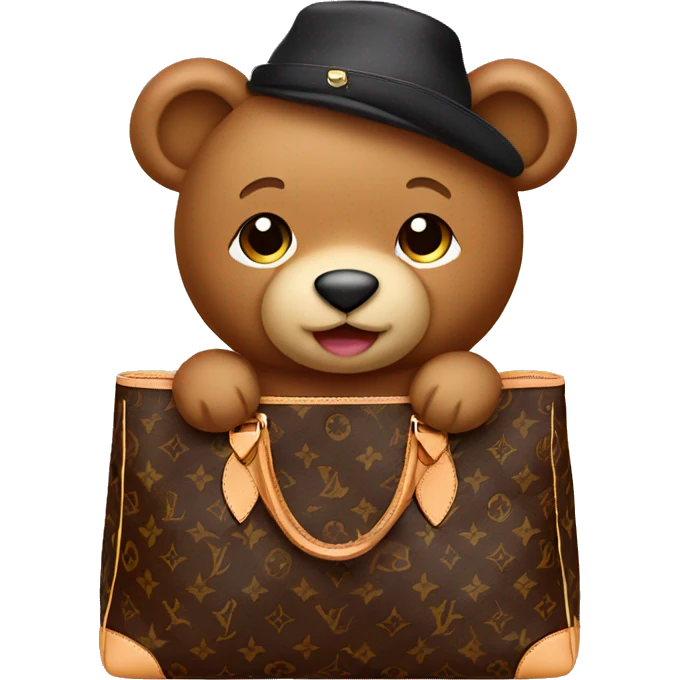 Teddy sitting in Louis Vuitton bag emoji