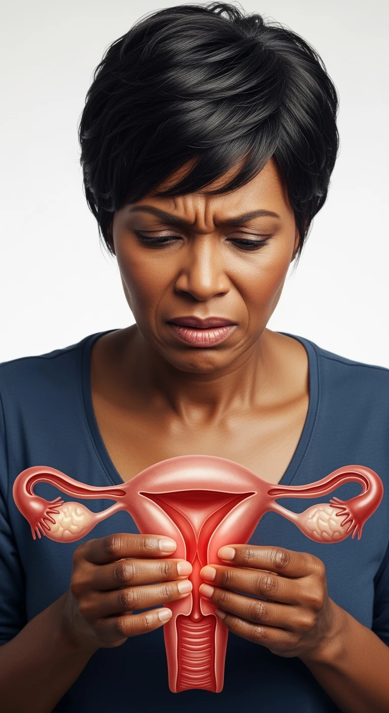 donna con utero umano realistico in evidenza dolorante, espressione di dolore in volto, sfondo bianco, non farla computerizzata, ma iperrealistica 4k emoji