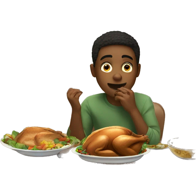 Boy eating big thanksgiving meal emoji