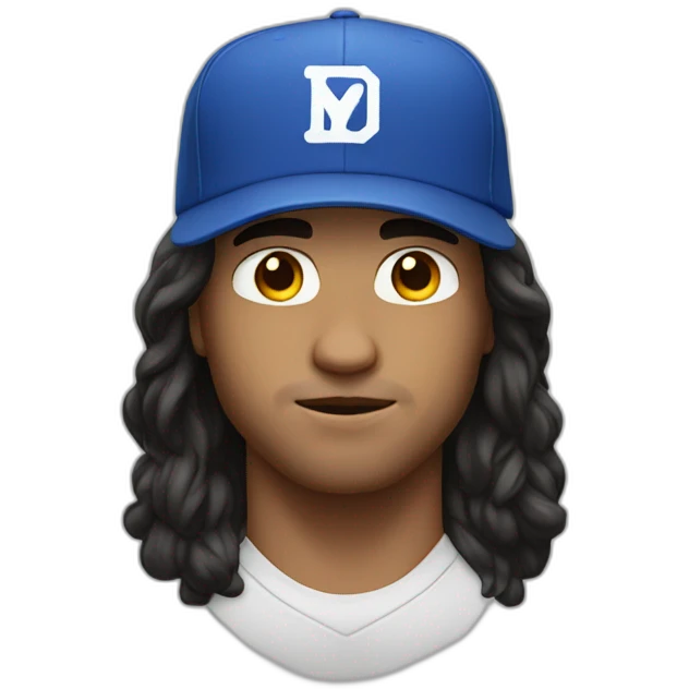 white guy who is strong with black mid longhair with blue cap emoji