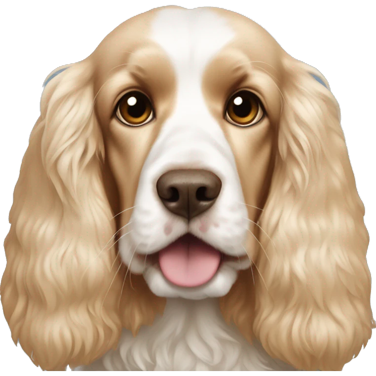 Golden english cockerspaniel and white fluffy rabbit with blue eyes  emoji