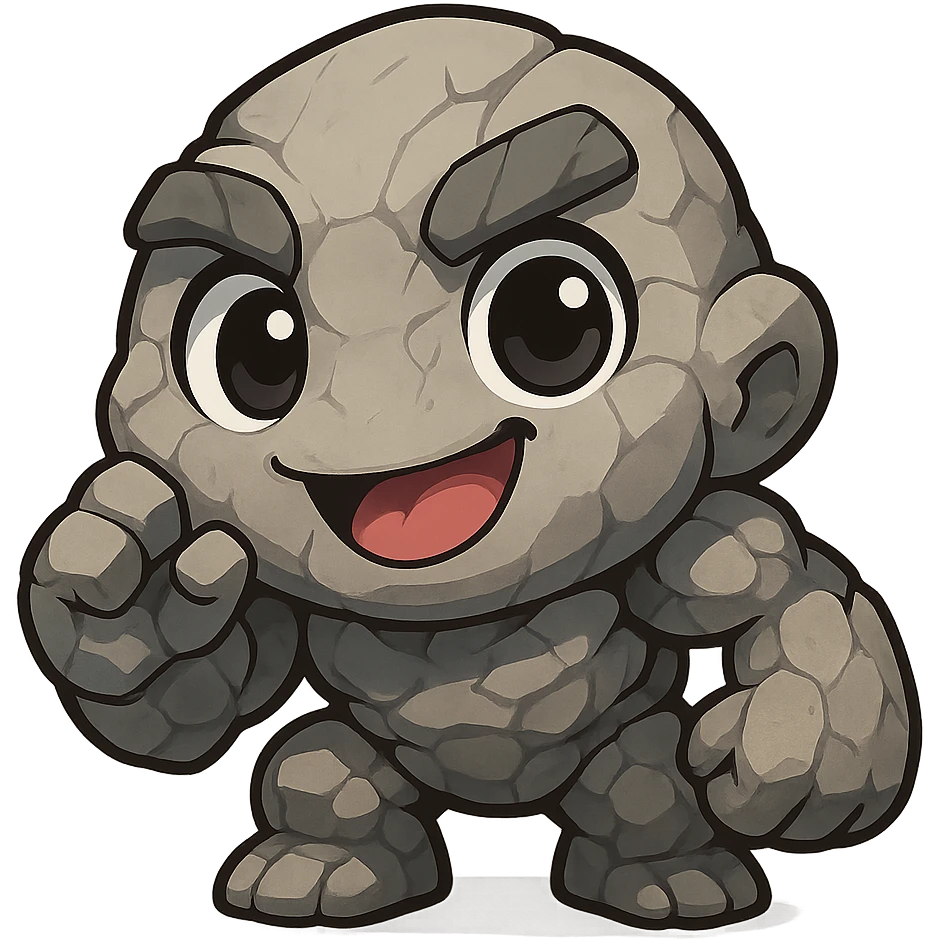 Tiny from Dota 2 in a cute chibi-style cartoon redesign, round proportions, big eyes, playful expression emoji