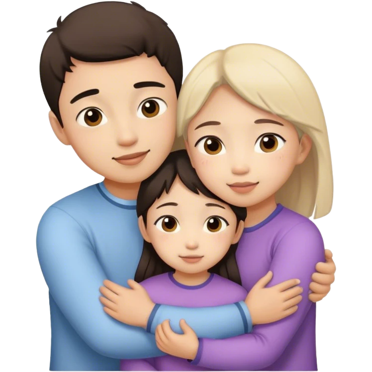 A boy and girl hugging and a little girl (daughter), asian faces emoji