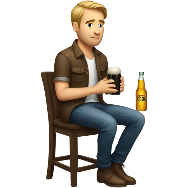 A white guy sitting on a barstool drinking a beer and looking at his phone  emoji