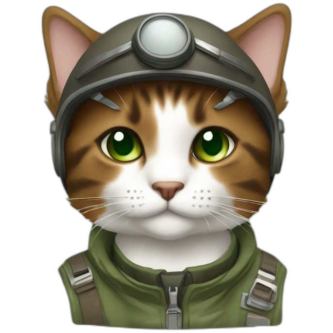 dusty brown brown calico cat without any white markings and with green eyes dressed as a pilot emoji