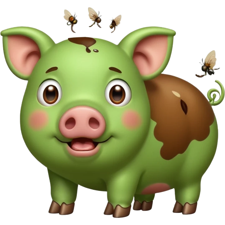 Green pig with big poop emoji