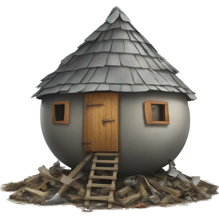 junk heap of a round house with four metal chicken legs underneath  emoji