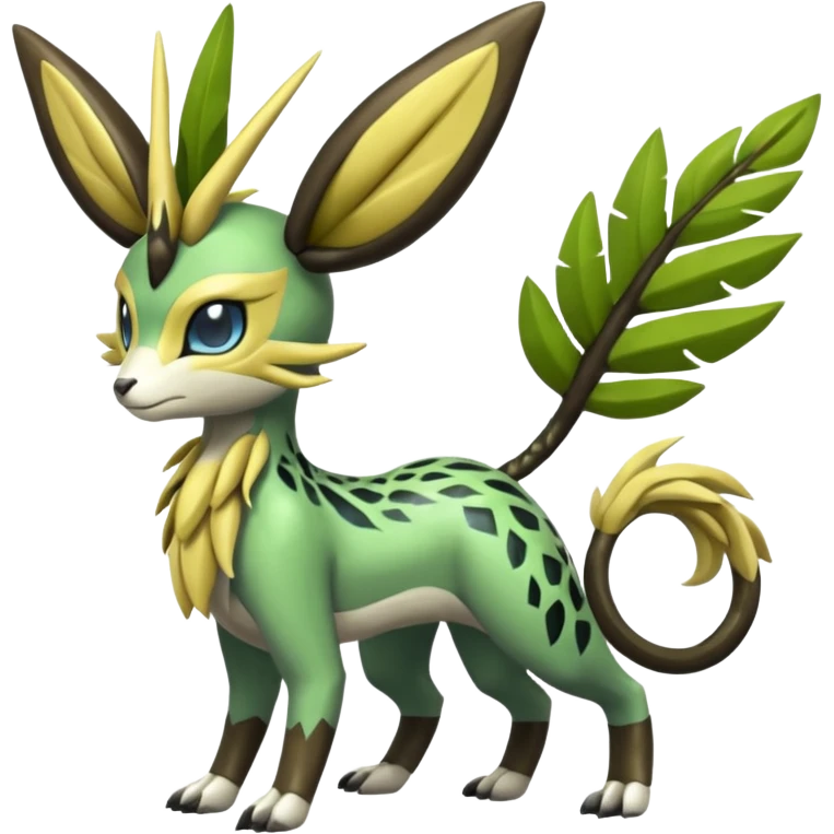  Exotic Tropical Feathery Leathery Scaly Planty Meloetta-Zygarde-Zeraora-Renamon-Protogen-Palkia-hybrid-fusion-Fakémon-creature, full body emoji