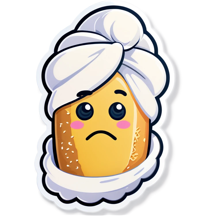A Twinkie with cream and a towel covering her face emoji