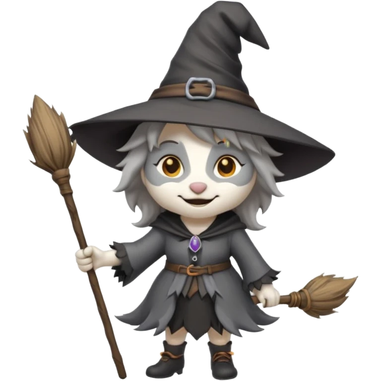 cute wolf witch emoji, with a broomstick emoji