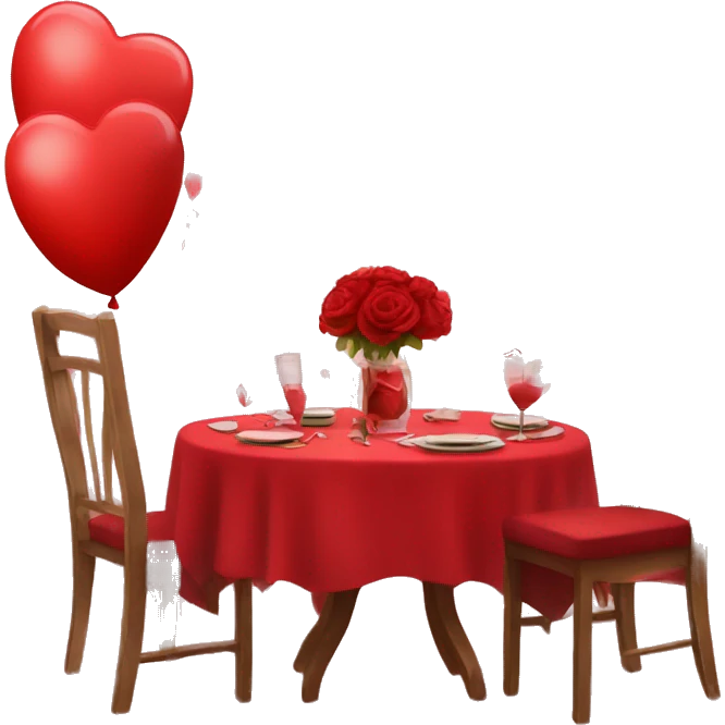 Red romantic party setting for two people and heart balloon  emoji