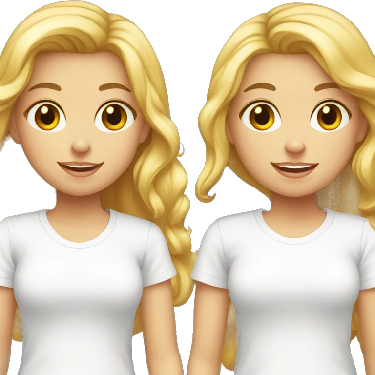 two caucasian girls wearing white t-shirts emoji