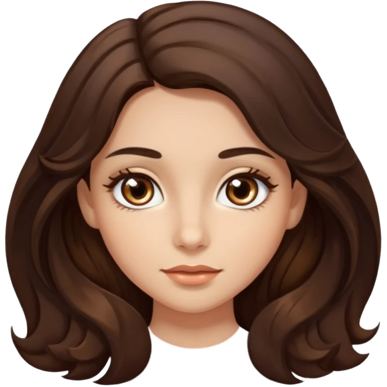 girl with wavy long dark brown hair, brown eyes, light to medium complexion, long lashes, almons shaped eye emoji