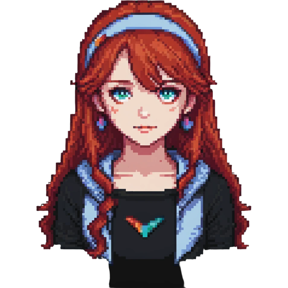 Y2K girl with red hair, pixel art style emoji