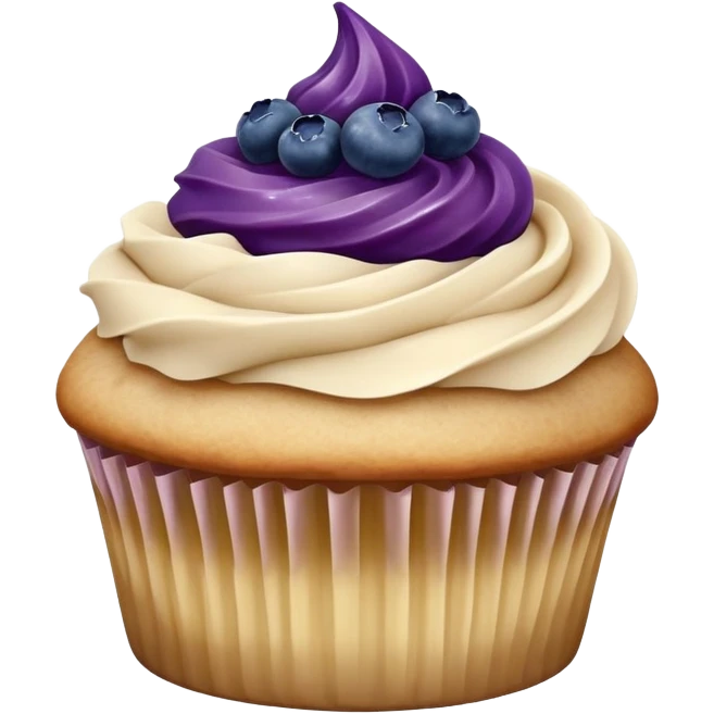 Vanilla cupcake with cinnamon frosting with blueberry jelly dolloped on top emoji