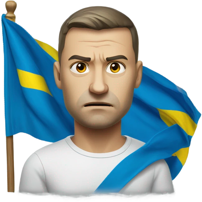 super-realistic angry Ukrainian with ukranian flag emoji