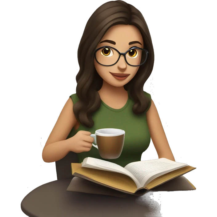 Brunette girl drink coffee and reading a book  emoji