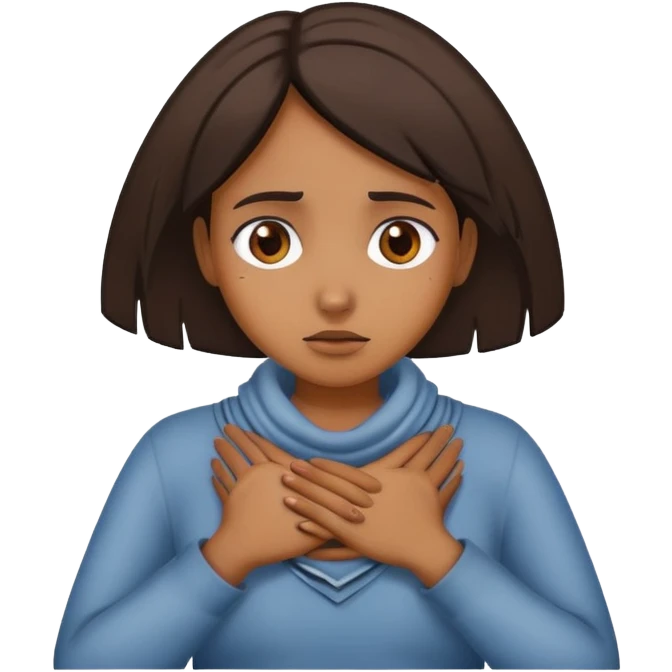 Brown Girl with both of her hands around her neck looking distressed  emoji