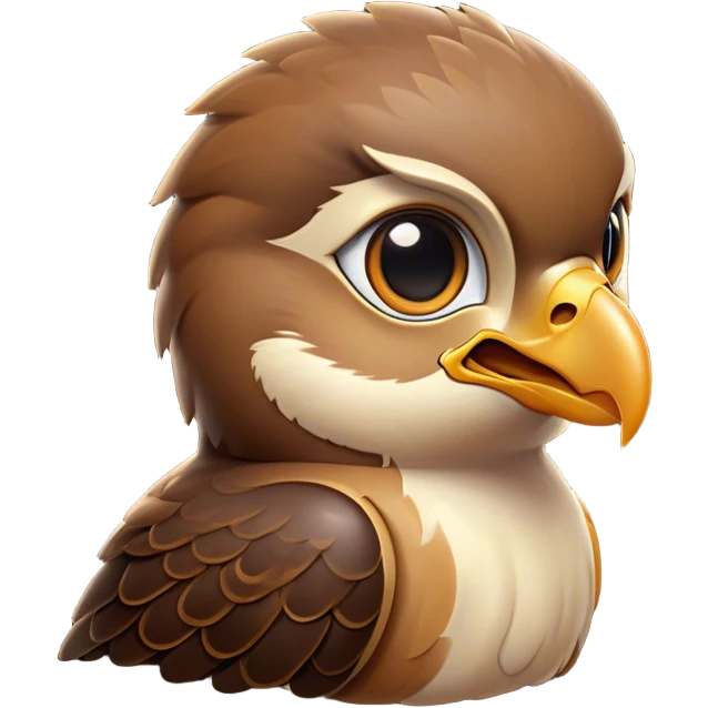 Cinematic Cute Hawk Portrait Emoji, Head tilted playfully and inquisitively, featuring a compact, streamlined form with a delicately curved beak and round, sparkling eyes full of curious charm, Simplified yet irresistibly adorable features, highly detailed, glowing with a warm, inviting glow, high shine, affectionate and lively, stylized with a touch of whimsical aerial grace, soft glowing outline, capturing the essence of a mischievous yet endearing hawk that seems as if it could swoop out of the screen into your heart! emoji