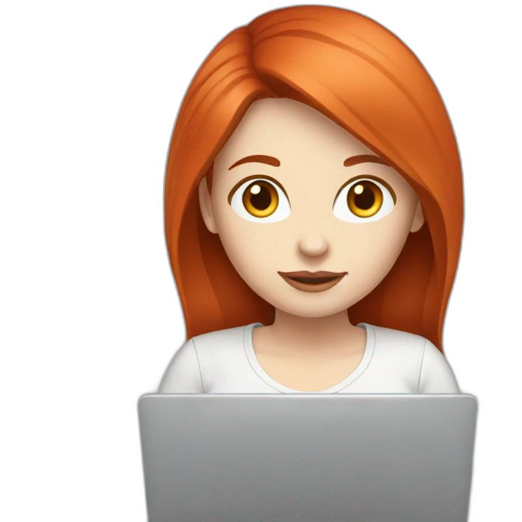 Woman red hair pale skin working with laptop emoji