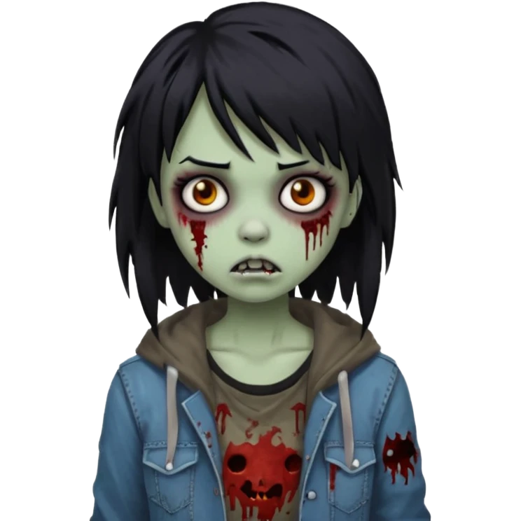 Girl, zombie, black hair, medium long, emo, shaggy, dark, spooky, creepy expression emoji