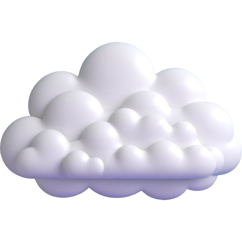 Create a volumetric cloud in 3D OS style with smooth shadows and glossy highlights, reflecting a modern interface style, without any background. emoji