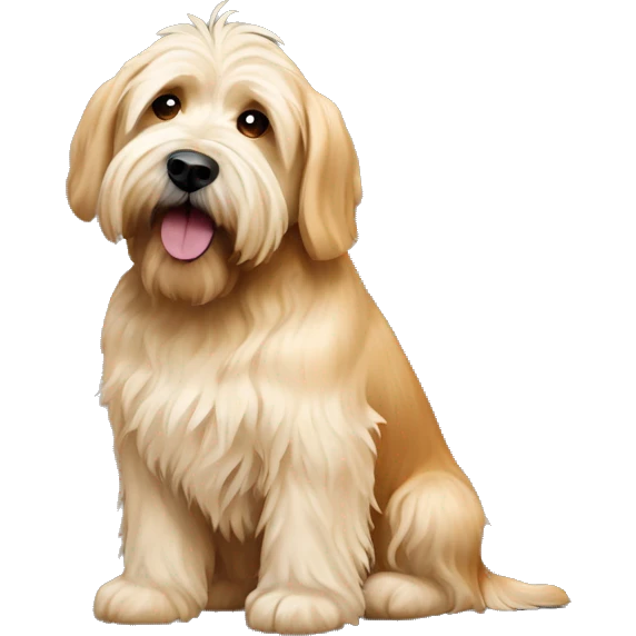 blonde wheaten terrier sitting by king charles spaniel mix emoji