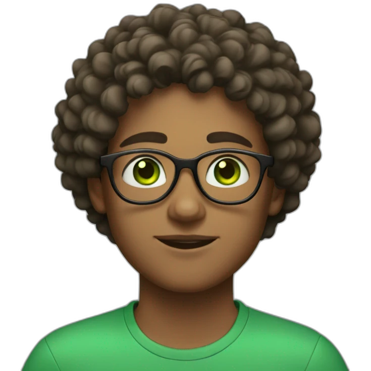  A young man with green eyes, round glasses and curly hair emoji