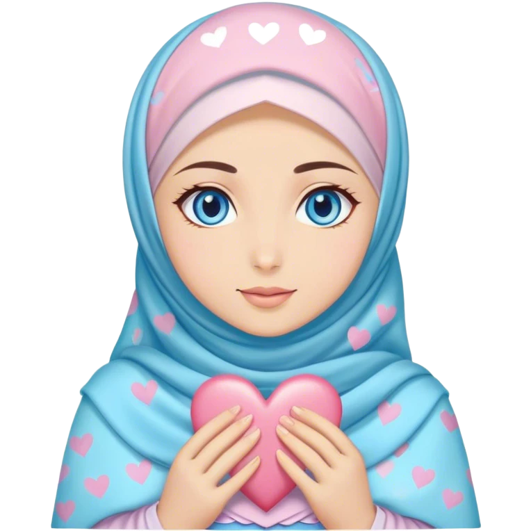 Turkish beautiful finish Konya girl blue eyes with hijab and pastel hearts dress emoji