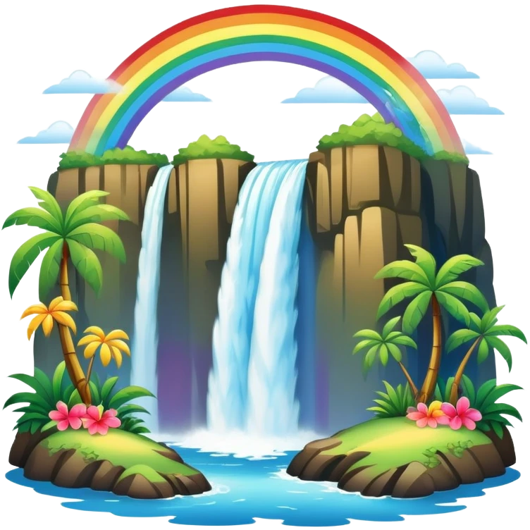 Hawaiian waterfall with rainbow emoji